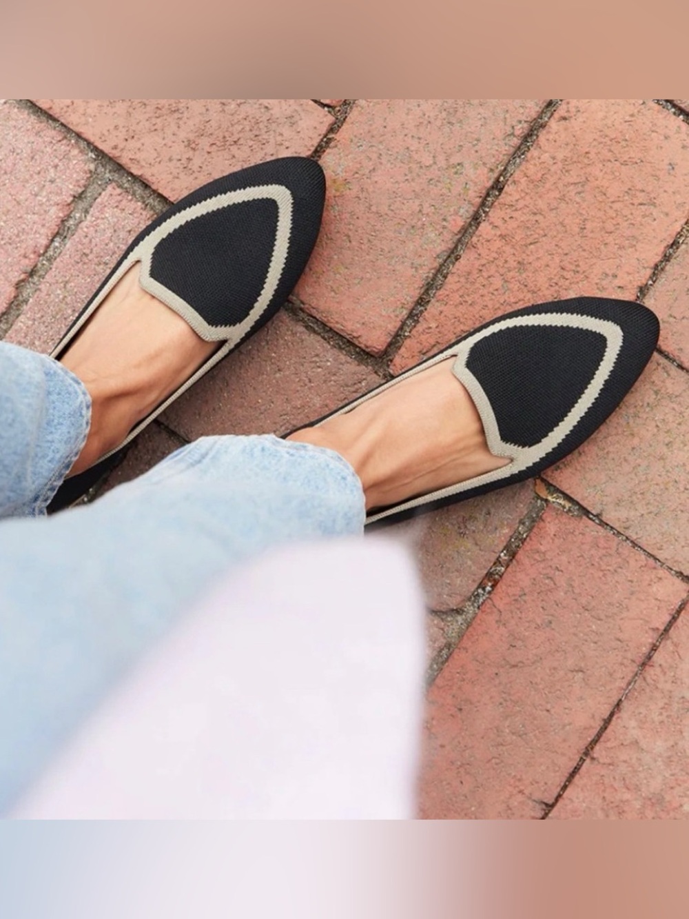 Birdies Blackbird Black Tan Slide On Flats Knit Comfort Preppy Pointed Toe